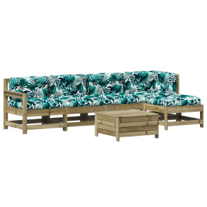 Juego de muebles jardín 6 pzas y cojines madera pino impregnada H