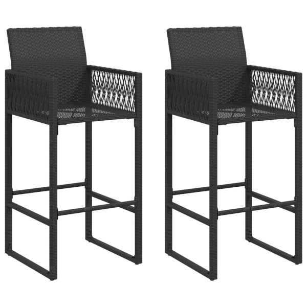 Bancos de bar para jardim 2 pcs vime PE preto M 2