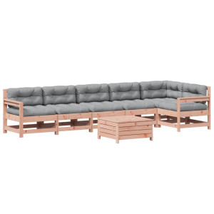 7 pcs conj. lounge jardim com almofadões madeira douglas maciça H