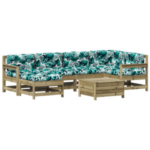 Juego de muebles jardín 7 pzas y cojines madera pino impregnada H