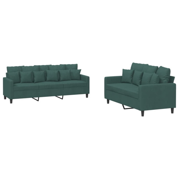 2 pcs conjunto de sofás com almofadões veludo verde-escuro M 2