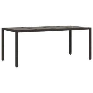 Mesa de jardim com tampo de vidro 190x90x75 cm vime PE preto H