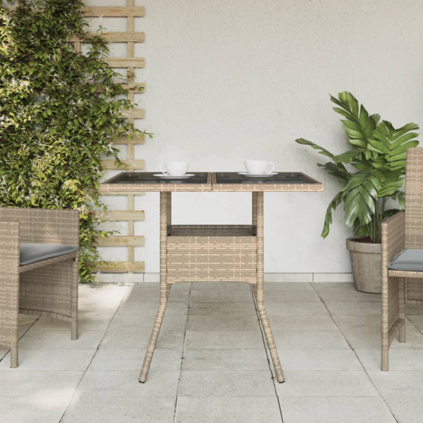 Mesa de jardín superficie de vidrio ratán PE beige 80x80x75 cm M 3