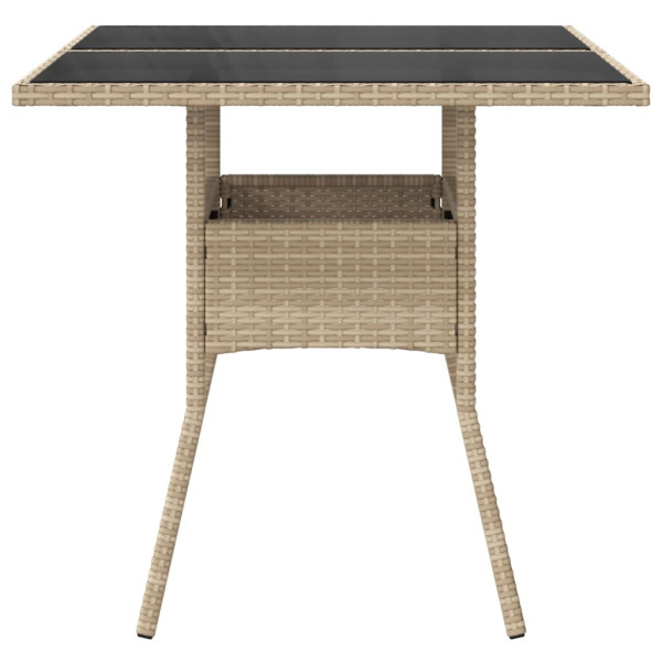 Mesa de jardín superficie de vidrio ratán PE beige 80x80x75 cm M 5