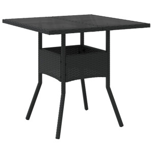 Mesa de jardín superficie de vidrio ratán PE negro 80x80x75 cm H