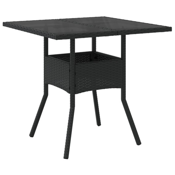 Mesa de jardín superficie de vidrio ratán PE negro 80x80x75 cm M 2