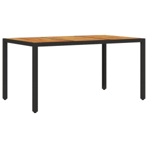 Mesa de jardín superficie madera acacia ratán negro 150x90x75cm H