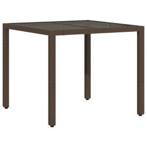 Mesa de jardín superficie de vidrio ratán PE marrón 90x90x75 cm H