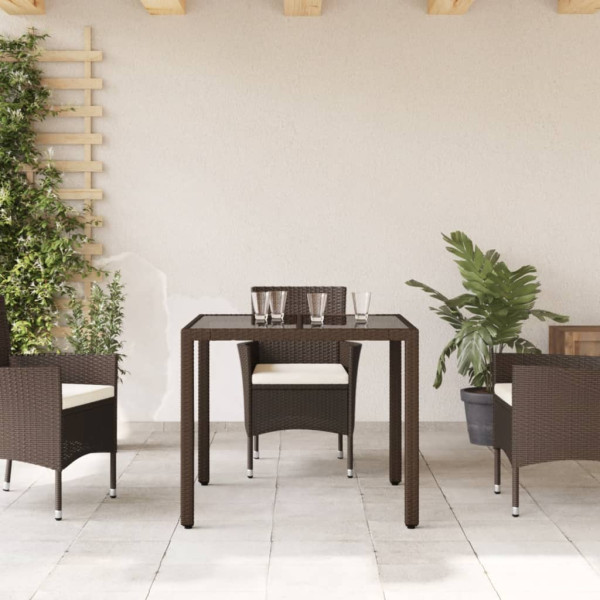 Mesa de jardín superficie de vidrio ratán PE marrón 90x90x75 cm M 3