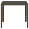 Mesa de jardim com tampo de vidro 90x90x75 cm vime PE castanho 4