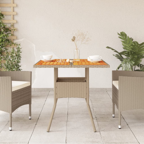 Mesa de jardín ratán sintético madera acacia beige 80x80x75 cm M 3