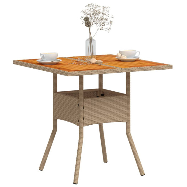 Mesa de jardín ratán sintético madera acacia beige 80x80x75 cm M 4