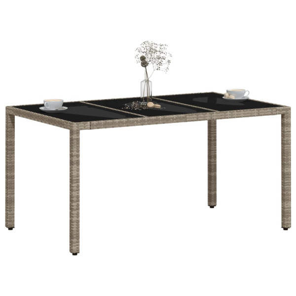 Mesa de jardim c/ tampo vidro 150x90x75 cm vime PE cinza-claro M 4