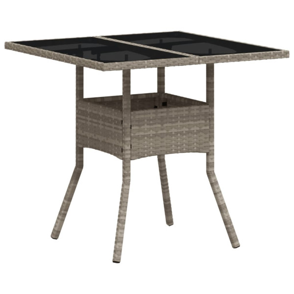 Mesa de jardín superficie de vidrio y ratán PE gris 80x80x75 cm M 2