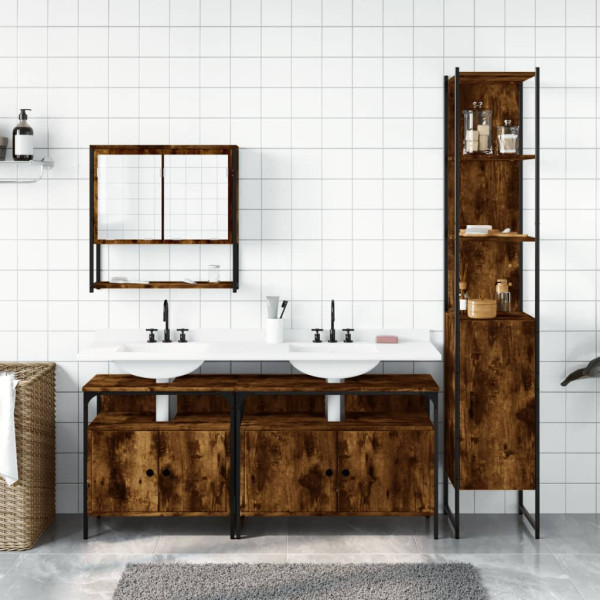 Set de muebles baño 4 pzas madera contrachapada roble ahumado M 3