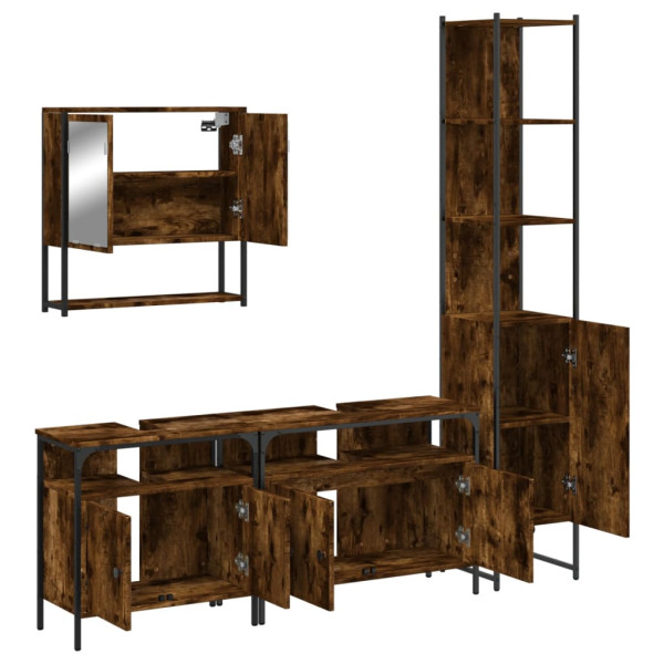 Set de muebles baño 4 pzas madera contrachapada roble ahumado M 5