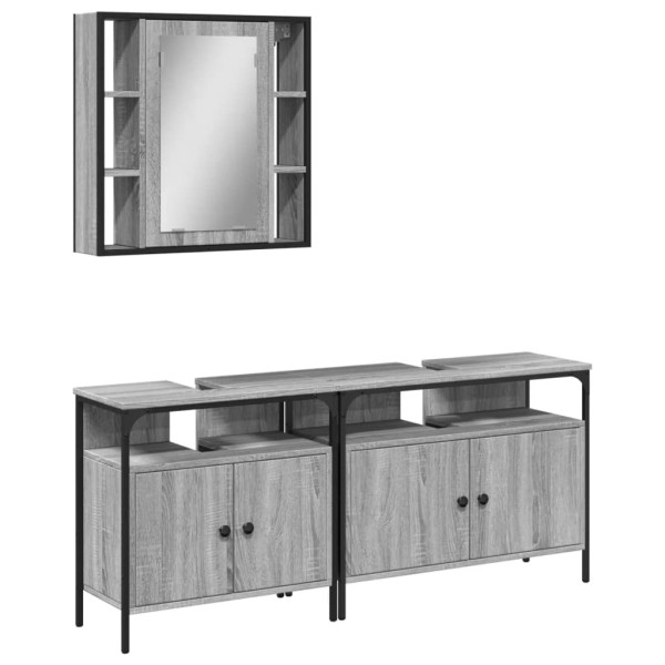 Set de muebles de baño 3 pzas madera contrachapada gris sonoma M 2