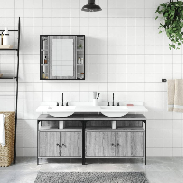 Set de muebles de baño 3 pzas madera contrachapada gris sonoma M 3