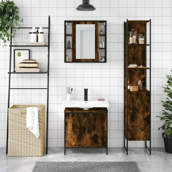 Set de muebles baño 3 pzas madera contrachapada roble ahumado M 3