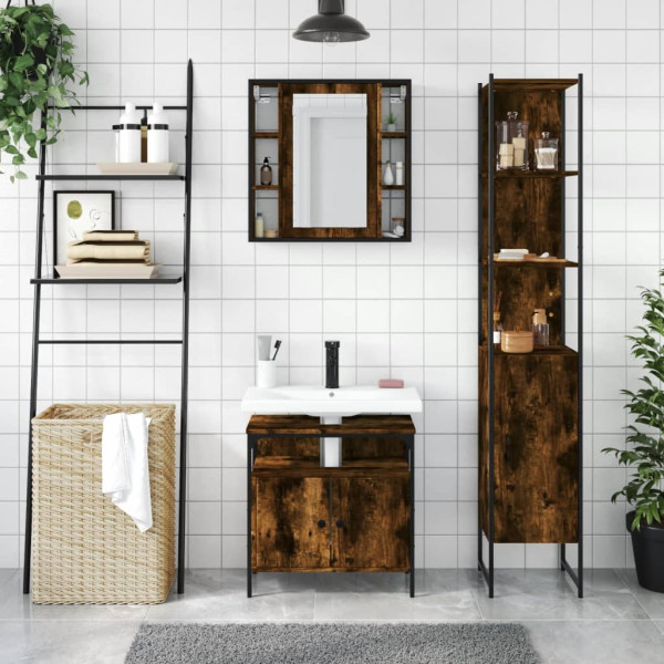 Set de muebles baño 3 pzas madera contrachapada roble ahumado M 3