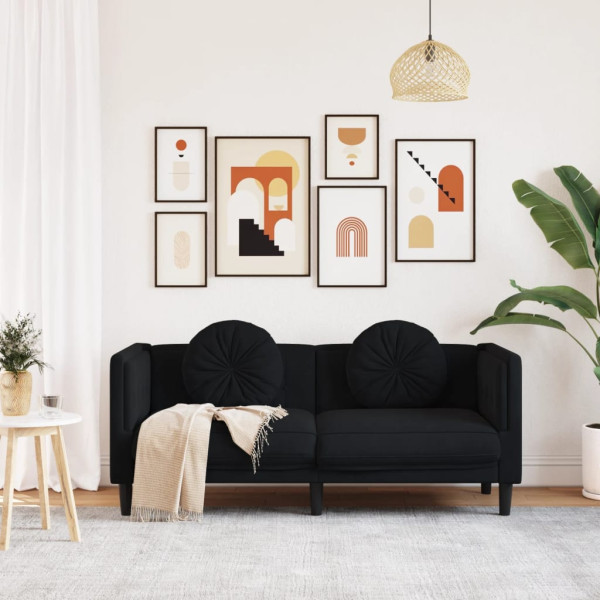 Sofá com almofadões 2 lugares veludo preto M 3