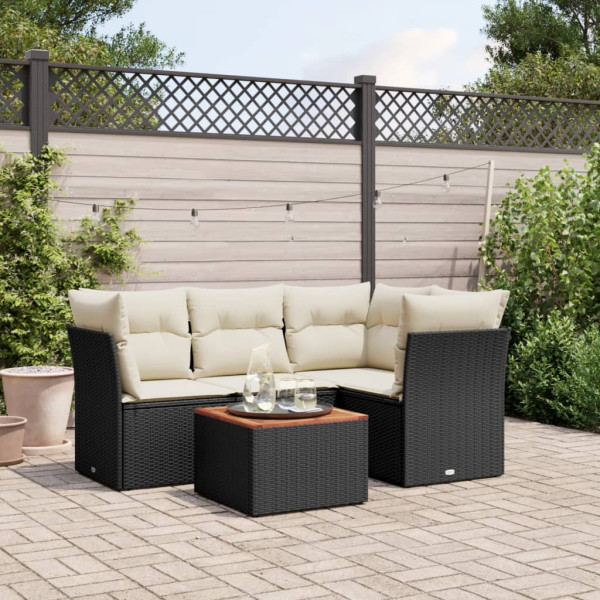 5 pcs conjunto sofás de jardim com almofadões vime PE preto D