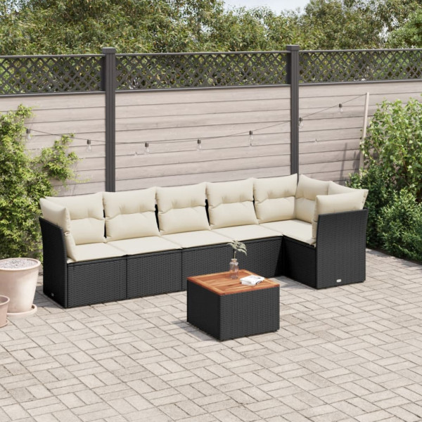 7 pcs conjunto de sofás p/ jardim c/ almofadões vime PE preto D