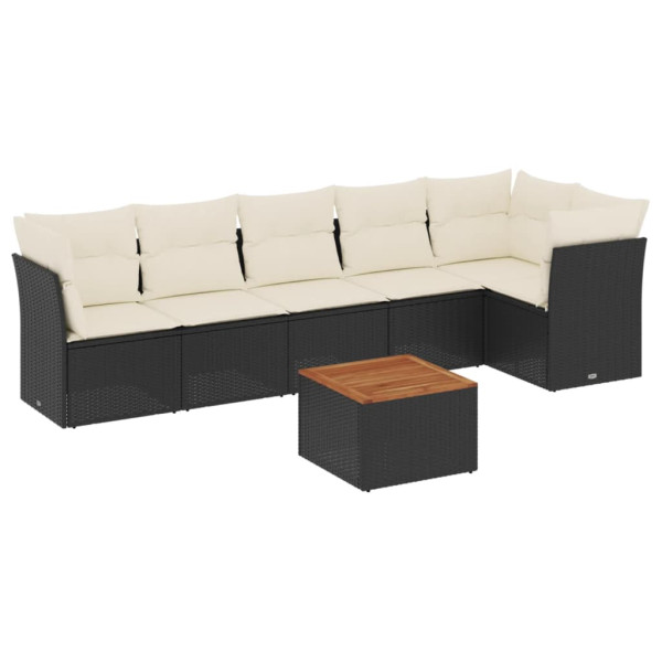 Set de comedor de jardín 7 pzas y cojines ratán sintético negro M 2