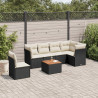 7 pcs conjunto de sofás p/ jardim c/ almofadões vime PE preto 1