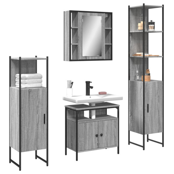Set de armario de baño 4 pzas madera contrachapada gris sonoma D