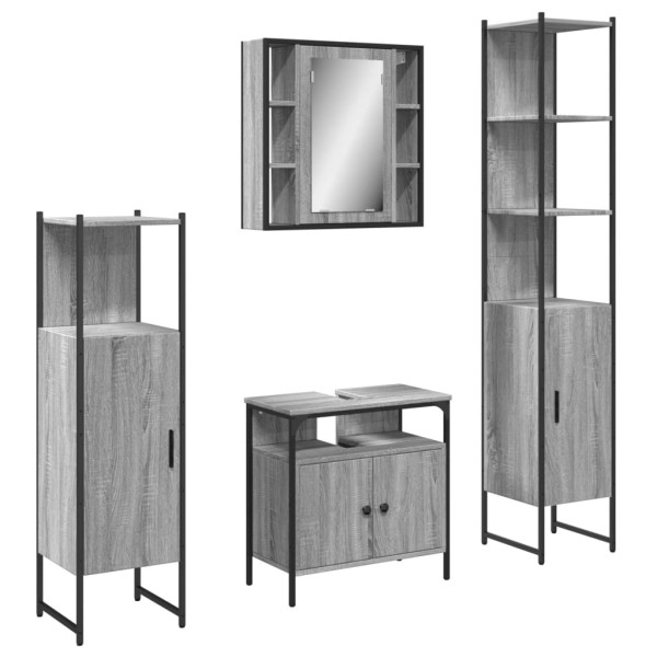 Set de armario de baño 4 pzas madera contrachapada gris sonoma M 2