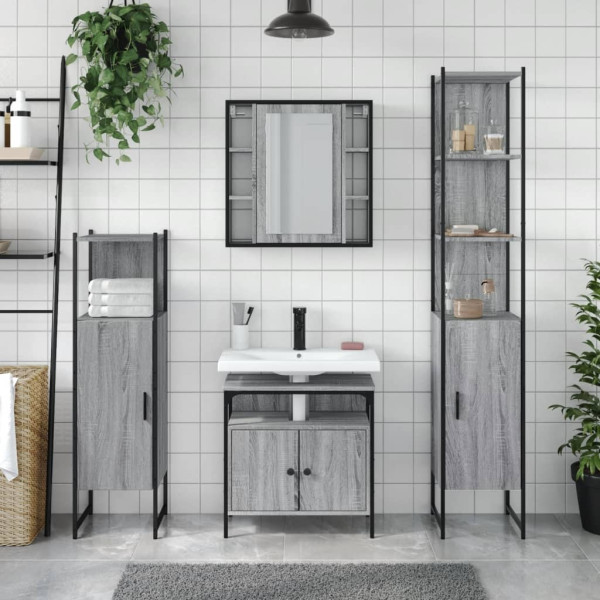 Set de armario de baño 4 pzas madera contrachapada gris sonoma M 3