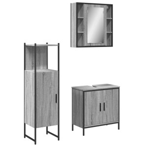 Set de muebles de baño 3 pzas madera contrachapada gris sonoma H