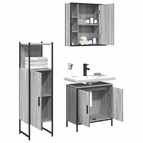 Set de muebles de baño 3 pzas madera contrachapada gris sonoma M 4