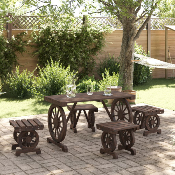 5 pcs conjunto de jantar p/ jardim madeira de abeto maciça D