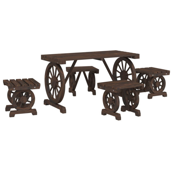 Juego de comedor de jardín 5 piezas madera maciza de abeto M 2