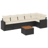 7 pcs conjunto de sofás p/ jardim c/ almofadões vime PE preto 2