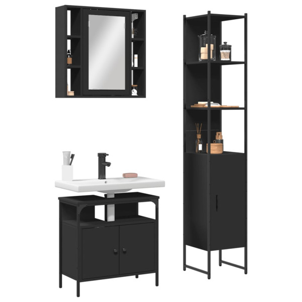Set de muebles de baño 3 piezas madera contrachapada negro D