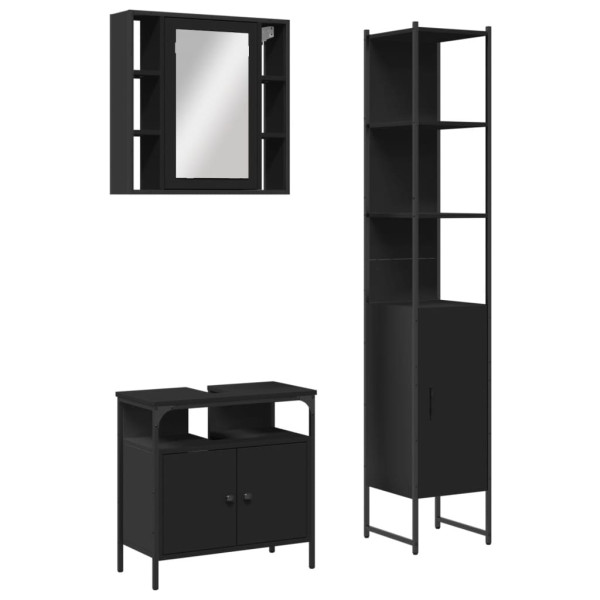 Set de muebles de baño 3 piezas madera contrachapada negro M 2