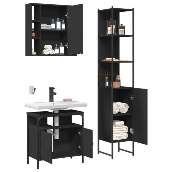 Set de muebles de baño 3 piezas madera contrachapada negro M 4