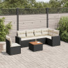 7 pcs conjunto de sofás p/ jardim c/ almofadões vime PE preto 1