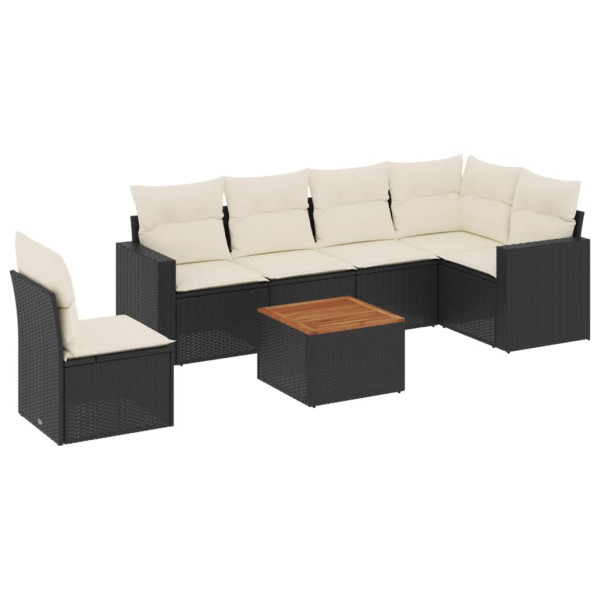 Set de comedor de jardín 7 pzas y cojines ratán sintético negro M 2