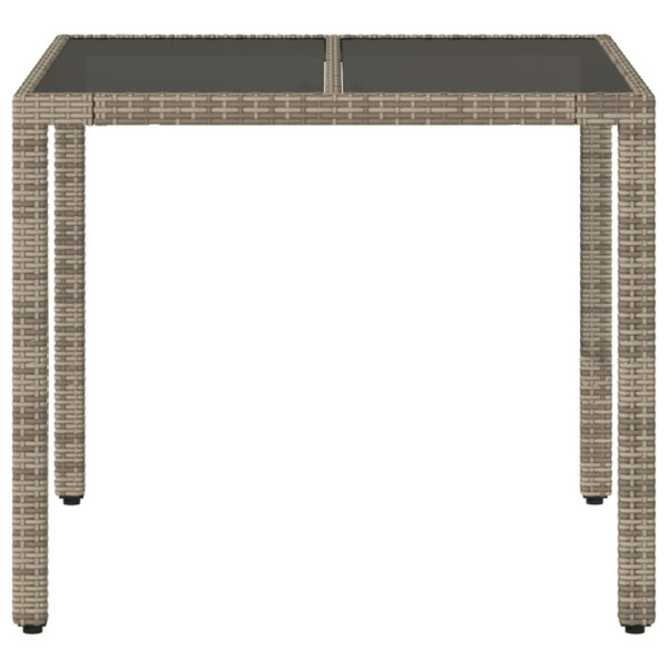 Mesa de jardim com tampo de vidro 90x90x75 cm vime PE cinzento M 4