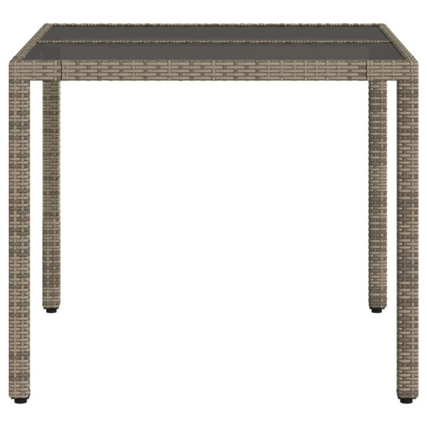 Mesa de jardim com tampo de vidro 90x90x75 cm vime PE cinzento M 5