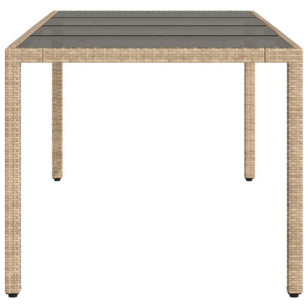 Mesa de jardim com tampo de vidro 190x90x75 cm vime PE bege M 5