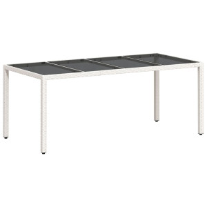 Mesa de jardim com tampo de vidro 190x90x75 cm vime PE branco H