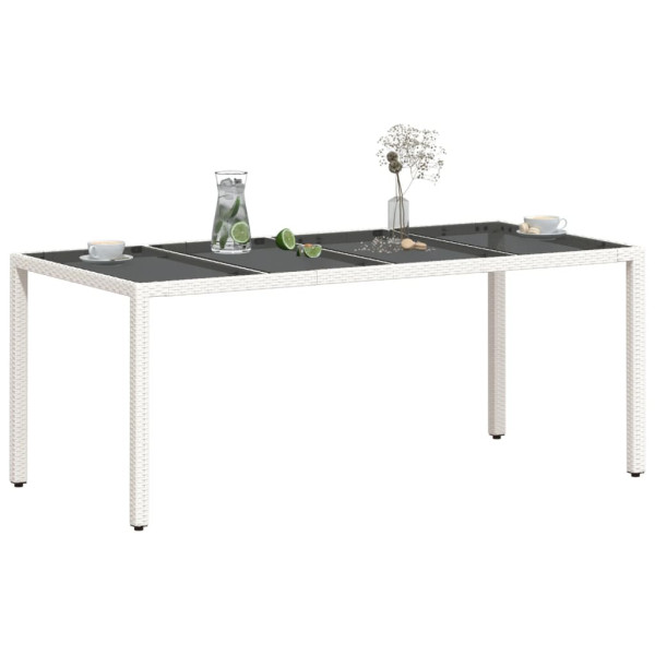 Mesa de jardim com tampo de vidro 190x90x75 cm vime PE branco M 4