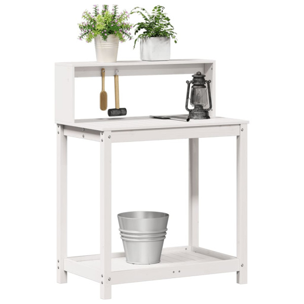 Mesa de jardinagem com prateleiras madeira pinho maciça branco M 4