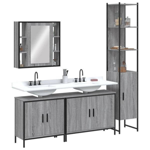 Set de armario de baño 4 pzas madera contrachapada gris sonoma D