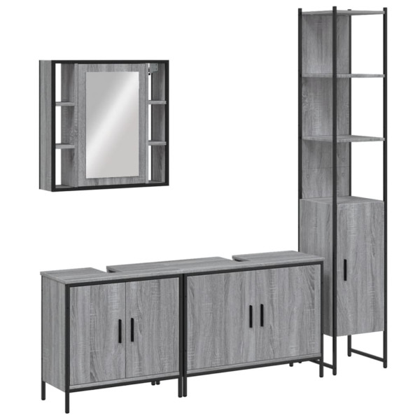 Set de armario de baño 4 pzas madera contrachapada gris sonoma M 2